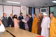 The leaders and Shri Bawa Jain present the Charter to the Executive Secretary of the UN in Bangkok