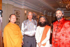 Ven. Dr. Phra Thepsophon, organizer of the Conference from Bangkok, Shri ML Mittal, Pujya Swamiji and Shri Bawa Jain