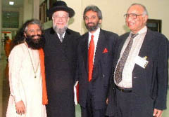 Pujya Swamiji with Chief Rabbi of Israel, Meir Lau, Shri Bawa Jain, the Secretary General of the WCRL, and Shri ML Mittal 